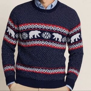 Aspen Blue Birdseye Fair Isle Polar Bear Cotton Pullover Sweater